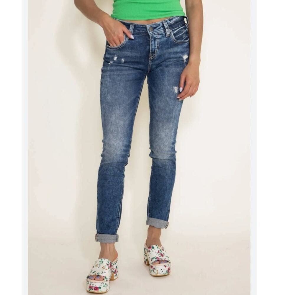 Silver Jeans Co Buckle distressed girlfriend jeans boho 25